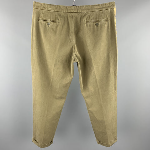 PALM ANGELS Size 38 Olive Cotton Gold Ribbon Stripe Button Fly Pleated Dress Pants