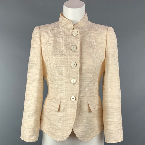 ARMANI COLLEZIONI Taille 6 Crème Seersucker Soie / Viscose Veste Boutonnée