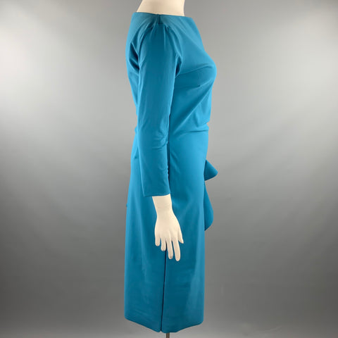 CHIARA BONI Size 14 Teal Polyamide Mid-Calf Ruffle Cocktail Dress