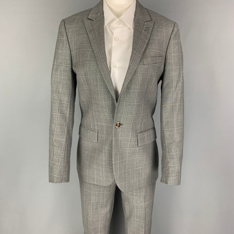 THE KOOPLES Size 34 Grey Window Pane Wool Peak Lapel Suit