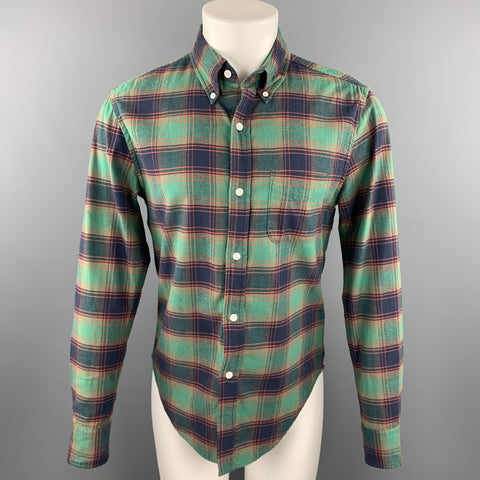 BAND OF OUTSIDERS Size S Green & Navy Plaid Cotton Button Down Long Sleeve Shirt