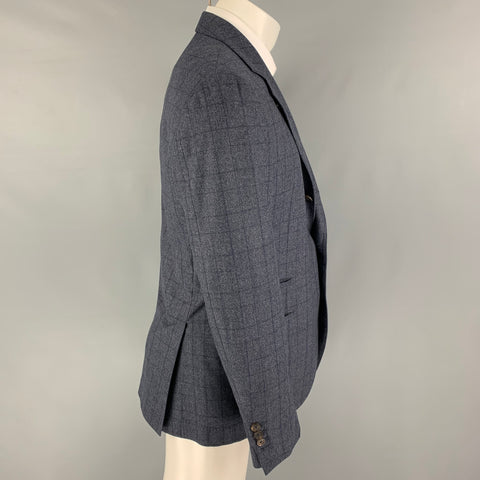 BRUNELLO CUCINELLI Size 40 Blue Glenplaid Wool Blend Sport Coat