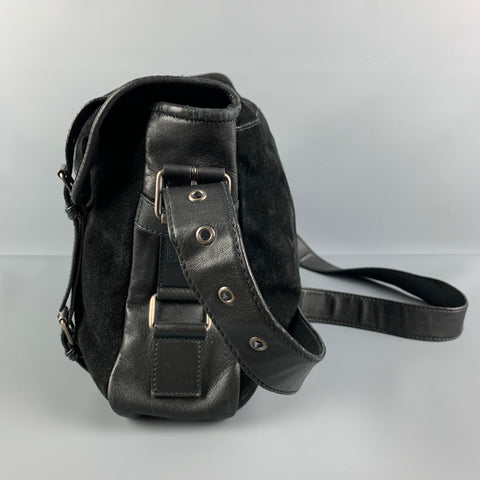 YVES SAINT LAURENT Black Suede Leather Satchel Shoulder Bag