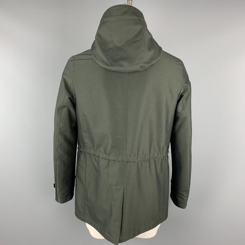 ERMENEGILDO ZEGNA Size 40 Olive Sharkskin Hooded Drawstring Anorak