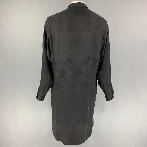 SAINT LAURENT Size L Black Jacquard Silk Tunic Long Sleeve Shirt