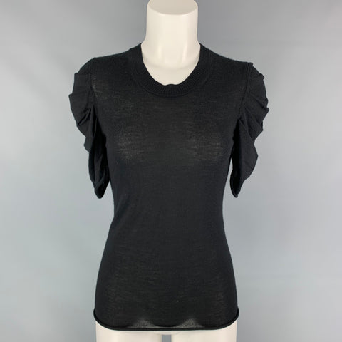 TSESAY Taille S Pull à manches courtes froncé en cachemire noir