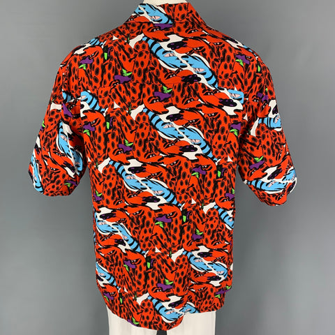 MARNI x BRUNO B BONETTO Size M Orange Black & Blue Print Viscose Camp Short Sleeve Shirt
