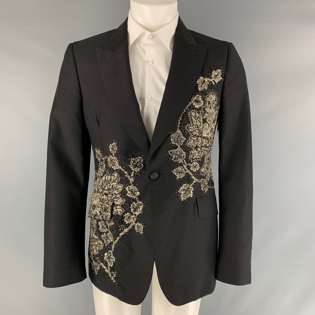 ALEXANDER MCQUEEN Size 38 Black Silver Beaded Wool Mohair Sport Coat