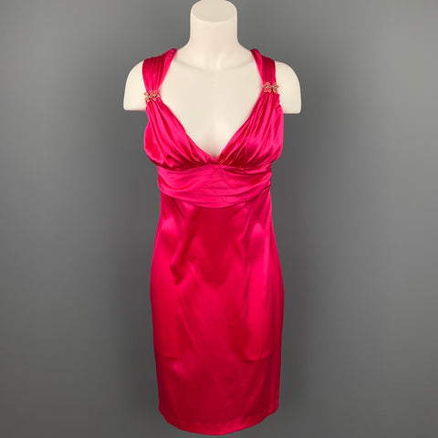 ROBERTO CAVALLI Taille 8 Robe de cocktail fourreau en soie satinée fuchsia