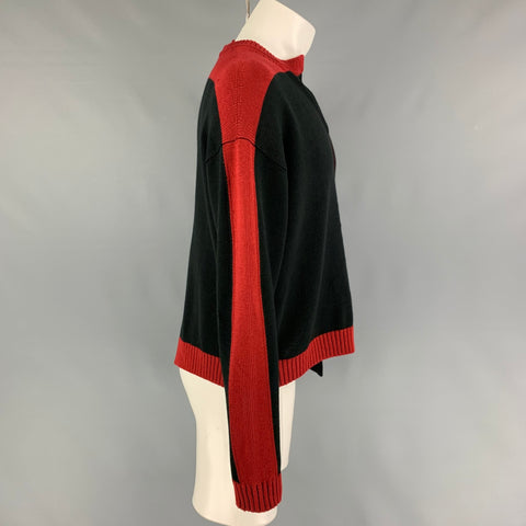 MAISON MIHARA YASUHIRO Size M Black Red Mixed Pattern Asymmetrical Sweater