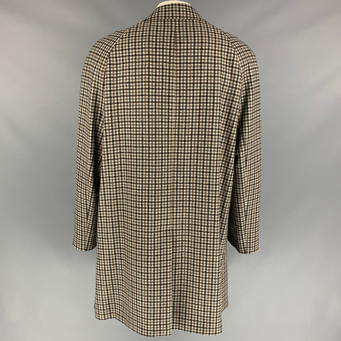 LANVIN Talla 44 Abrigo de lana a cuadros negro y marrón avena