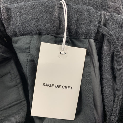 SAGE DE CRET Size L Black Window Pane Wool / Cotton Elastic Waistband Casual Pants