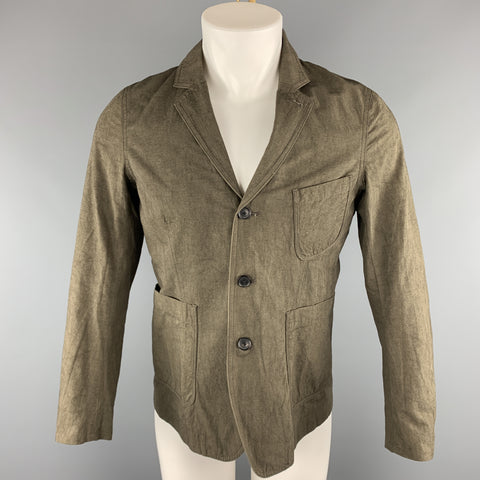 WINGS + HORNS Taille S Veste à revers cranté en coton / lin olive uni