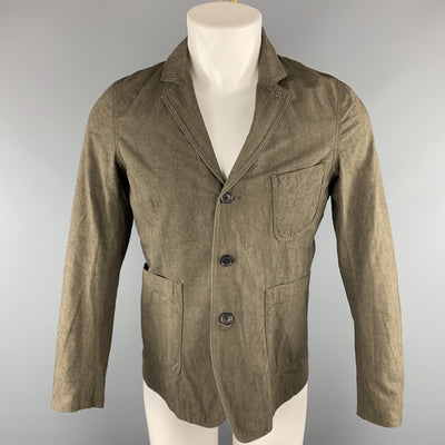 WINGS + HORNS Size S Olive Solid Cotton / Linen Notch Lapel Jacket