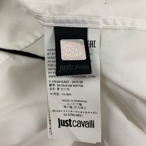 JUST CAVALLI Size S White Beaded Cotton Button Up Long Sleeve Shirt