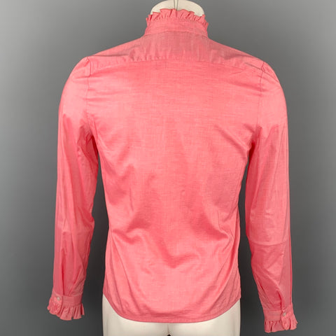GUCCI Size S Coral Cotton / Viscose Ruffle Long Sleeve Shirt