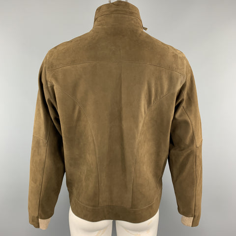 LORO PIANA Size XL Brown Solid Cashmere Lining Zip Up Jacket