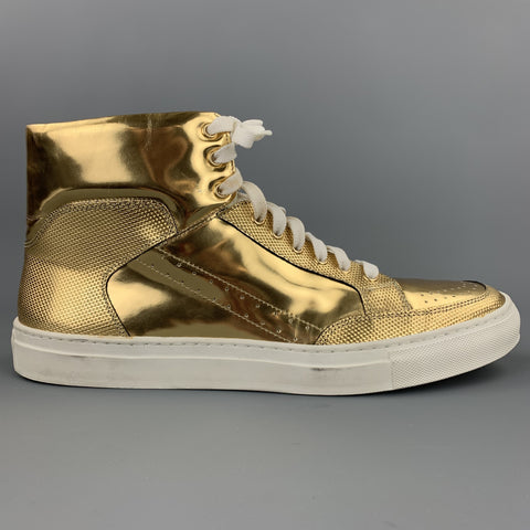 ALEJANDRO INGELMO Size 12 Gold Metallic Leather High Top Sneakers