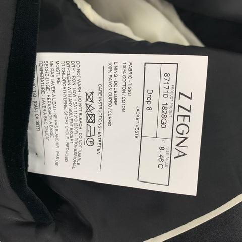 Z ZEGNA Size 36 Black Velvet Cotton Velvet Peak Lapel Sport Coat