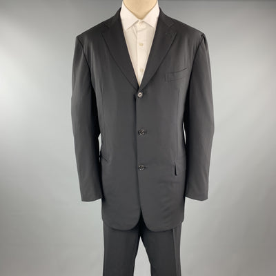 GIANLUCA ISAIA 46 Black Solid Wool Notch Lapel 40 x 36 Long Suit