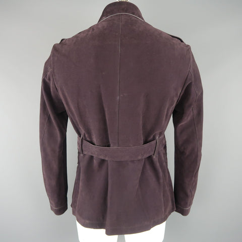 BURBERRY PRORSUM Printemps 2015 42 Veste ceinturée en daim violet aubergine avec poches plaquées