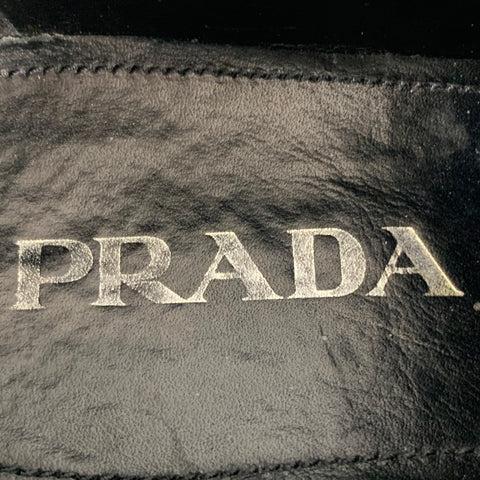 PRADA Talla 7.5 Zapatos con cordones y plataforma de cuero iridiscente negro