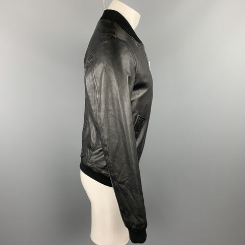 BLK DNM Size S Black Leather Zip Up Bomber Jacket