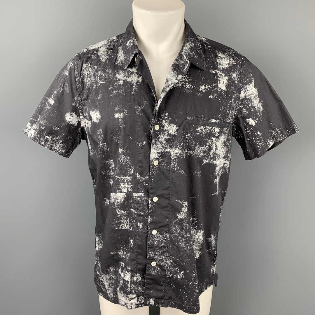 PAUL SMITH JEANS Size L Charcoal & White Marbled Short Sleeve Shirt
