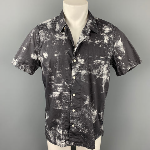 PAUL SMITH JEANS Talla L Camisa de manga corta jaspeada en color carbón y blanco