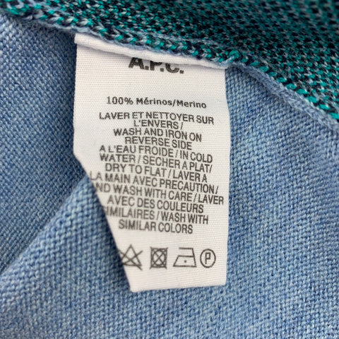 A.P.C. Size L Light Blue Print Merino Wool Crew-Neck Pullover