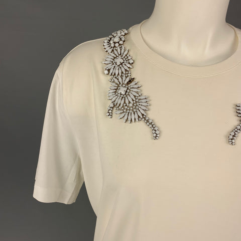 GIVENCHY Camiseta blanca con cuello redondo y apliques de algodón talla XS