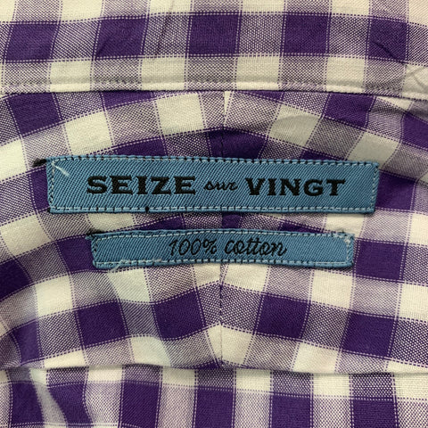 SEIZE SUR VINGT Size XL Purple & White Checkered Cotton Long Sleeve Shirt