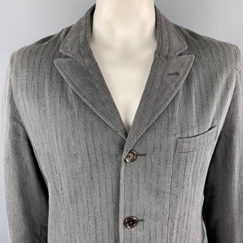 ANN DEMEULEMEESTER Size XL Grey Stripe Cotton Blend Peak Lapel Jacket