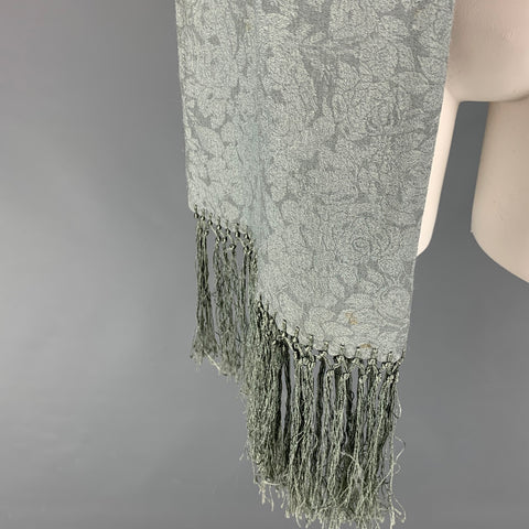 GIORGIO ARMANI Grey Jacquard Silk Fringe Scarf