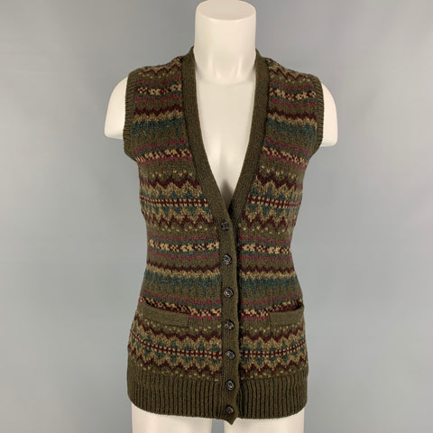 Colección RALPH LAUREN Talla S Chaleco de lana/cachemir verde oliva y burdeos