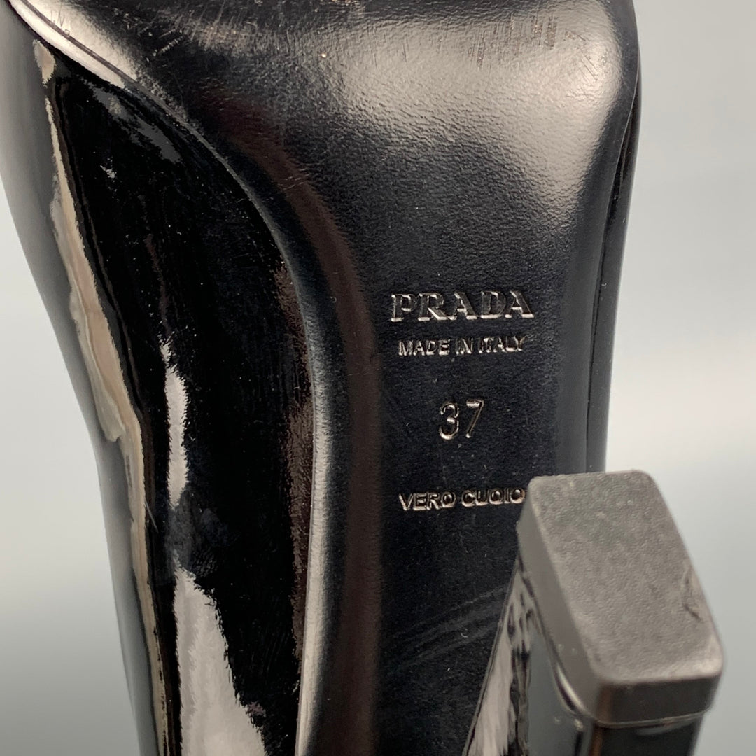 PRADA Size 7 Black Leather Chain Patent Leather Square Toe Pumps
