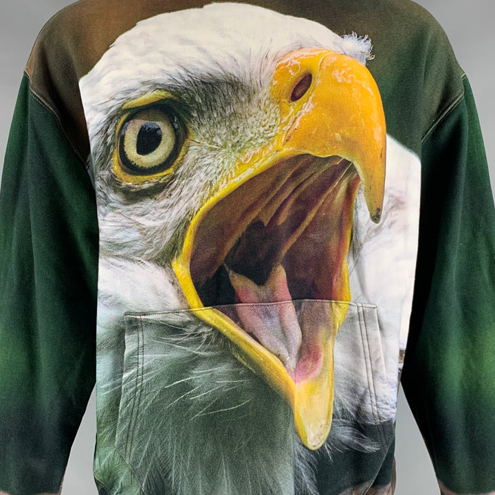 R13 Size S Green White Yellow Eagle Print Cotton Hoodie Sweatshirt