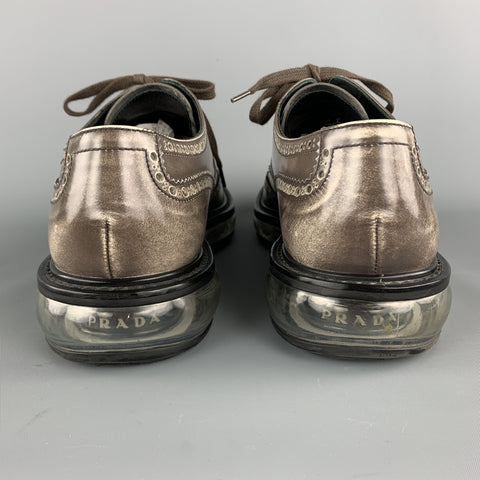 PRADA Levitate Size 10.5 EE Taupe Antique Leather Wingtip Lace Up Shoes
