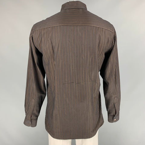 ERMENEGILDO ZEGNA Taille L Chemise à manches longues boutonnée en coton à rayures marron