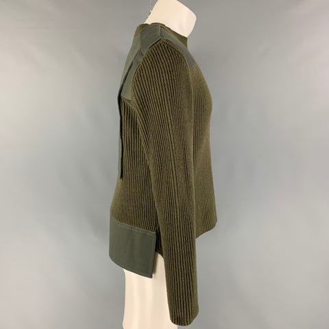 VALENTINO Size M Green Ribbed Wool Cashmere Crew-Neck Sweater