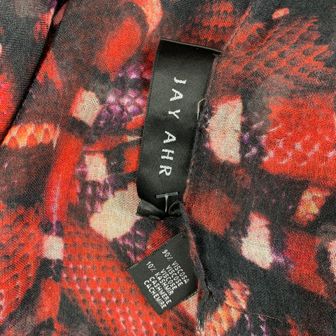 JAY AHR Red Black Snake Print Viscose Cashmere Scarf