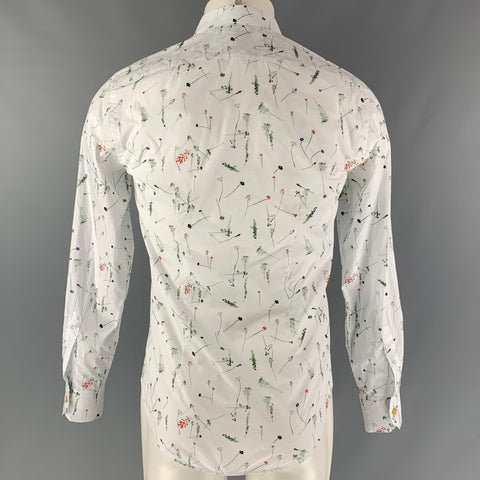 PAUL SMITH Size S White &  Green Print Cotton Button Up Long Sleeve Shirt