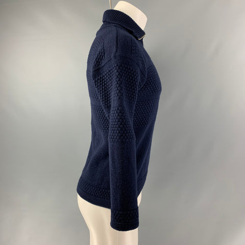 SNS HERNING Talla M Jersey de lana de punto azul marino con media cremallera