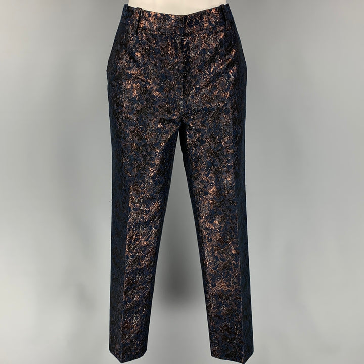 3.1 PHILLIP LIM Size 2 Navy & Copper Polyester / Cotton Metallic Dress Pants