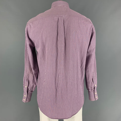 BRUNELLO CUCINELLI Size XL Purple & White Checkered Cotton Long Sleeve Shirt