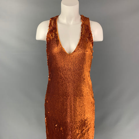 PRABAL GURUNG Size 0 Copper Polyester Sequined Sleeveless Dress