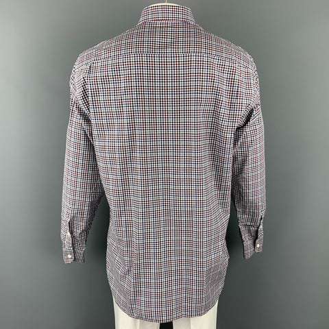 ERMENEGILDO ZEGNA Size XL Black & Blue Gingham Cotton Long Sleeve Shirt