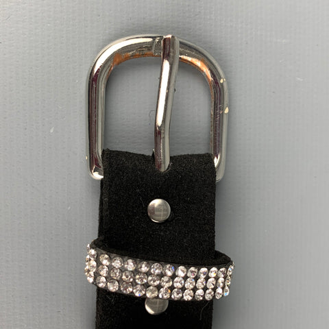 NO BRAND Size 38 Black Silver Faux Suede Rhinestones Belt