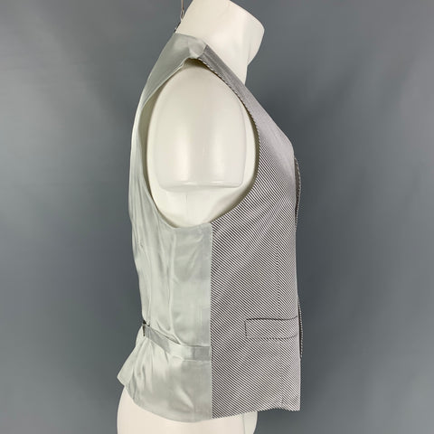 BARNEYS NEW YORK Size M Silver Diagonal Stripe Silk Buttoned Vest
