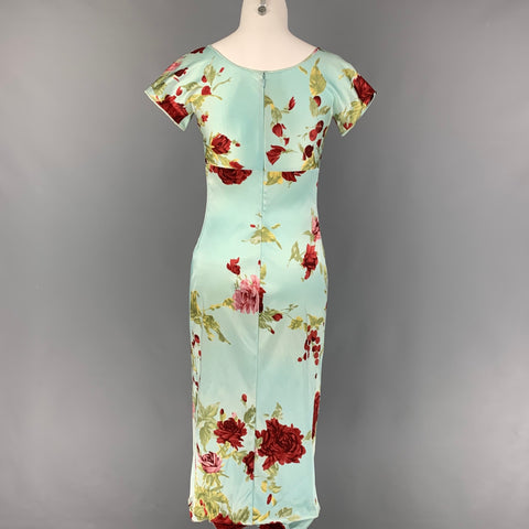 DOLCE & GABBANA Size 4 Light Blue Burgundy Green Floral Silk Blend Dress